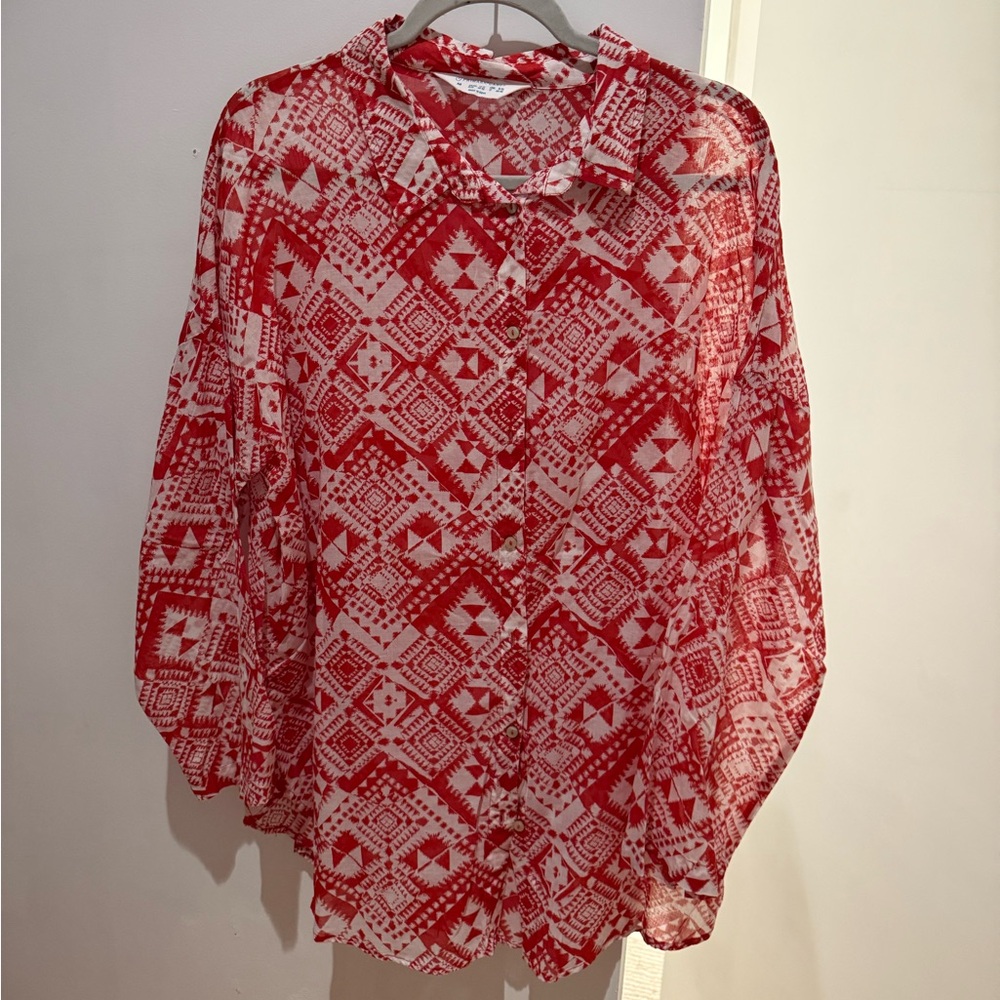 Red Geometric Print Women's Cover up